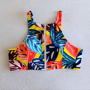VENUS High-Neck Zip-Up Havana Brights Bikini Top, Size 12